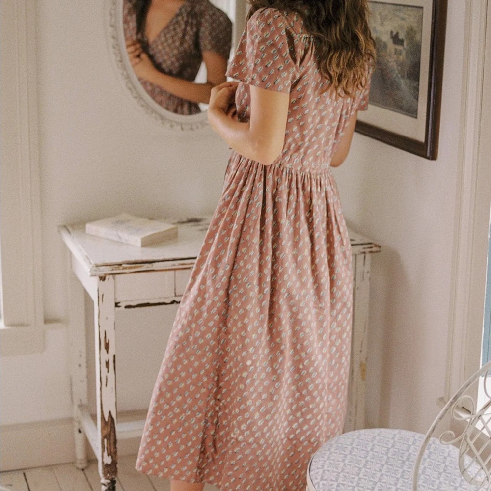 Christy Dawn “The Dawn Dress” in Brown/Pink/Pale Yellow